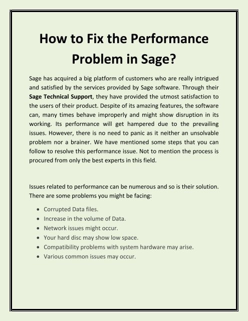 How to Fix the Performance Problem in Sage?