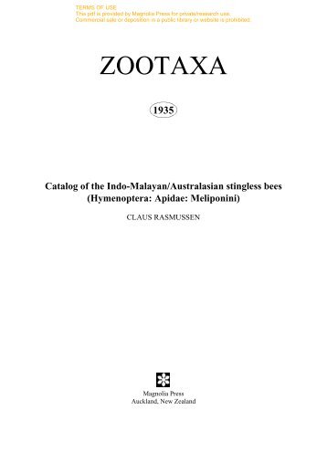 Catalog of the Indo-Malayan/Australasian stingless bees - Claus ...