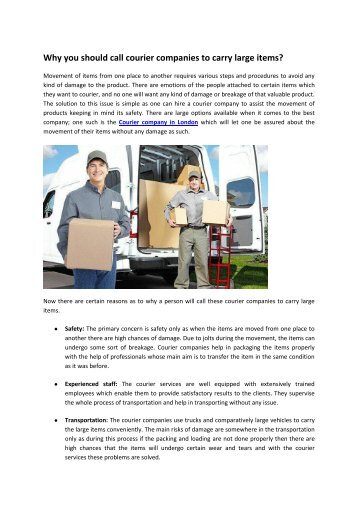 Why you should call courier companies to carry large items?