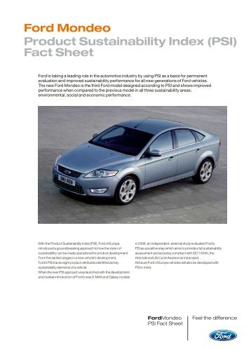 Ford Mondeo Product Sustainability Index (PSI) Fact Sheet