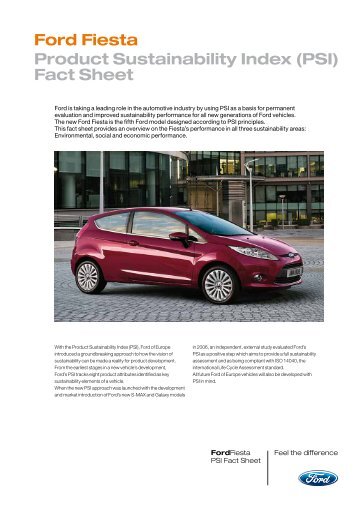 Ford Fiesta Product Sustainability Index (PSI) Fact Sheet