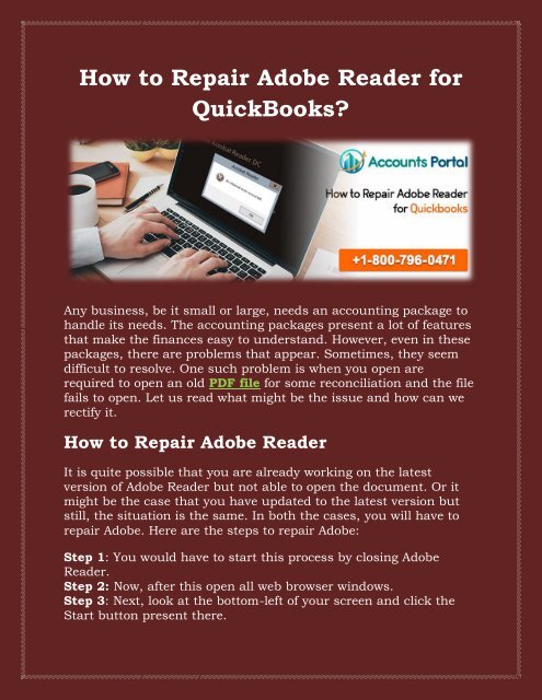 Dial 1800-796-0471 For How to Repair Adobe Reader for QuickBooks?