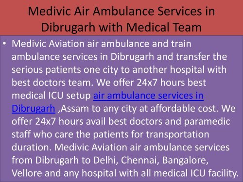 Medivic Aviation Air Ambulance Services in Guwahati