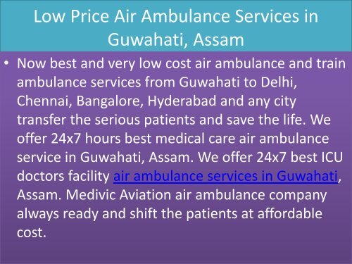 Medivic Aviation Air Ambulance Services in Guwahati