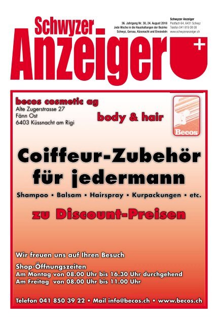 Schwyzer Anzeiger – Woche 34 – 24. August 2018