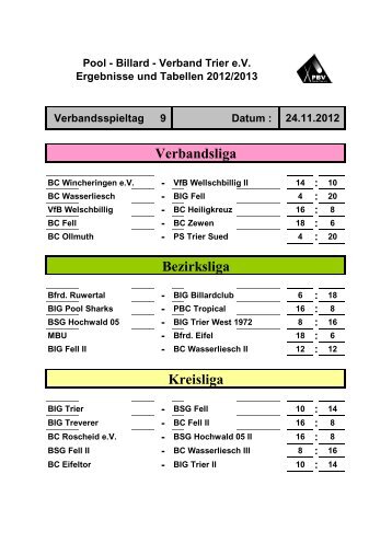 Spielplan Saison 2012_13 - Pool-Billard-Verband Bezirk Trier eV