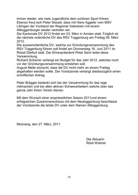 Regional Schützen Verband Toggenburg - Alttoggenburg ...