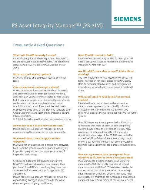 Ps Asset Integrity Manager Ps Aim Siemens