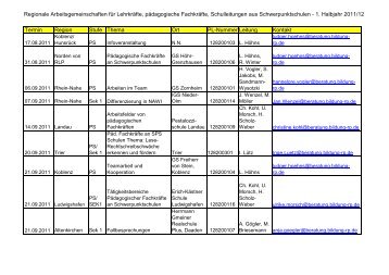 Regionale Arbeitsgemeinschaften für Lehrkräfte, pädagogische ...