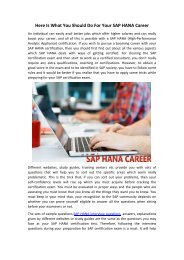 Here Is What You Should Do For Your SAP HANA Career