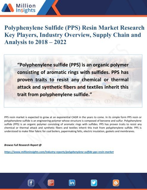 Polyphenylene Sulfide (PPS) Resin Market Overview, Industry Top Manufactures, Market Size, Industry Growth Analysis & Forecast: 2022