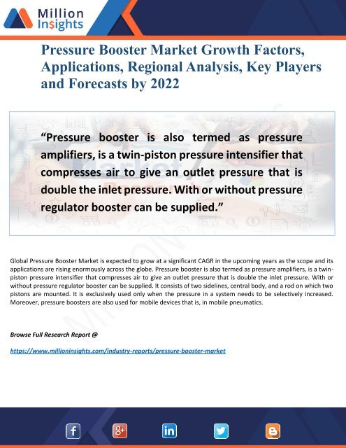 Pressure Booster Market from 2018-2022: Growth Analysis by Manufacturers