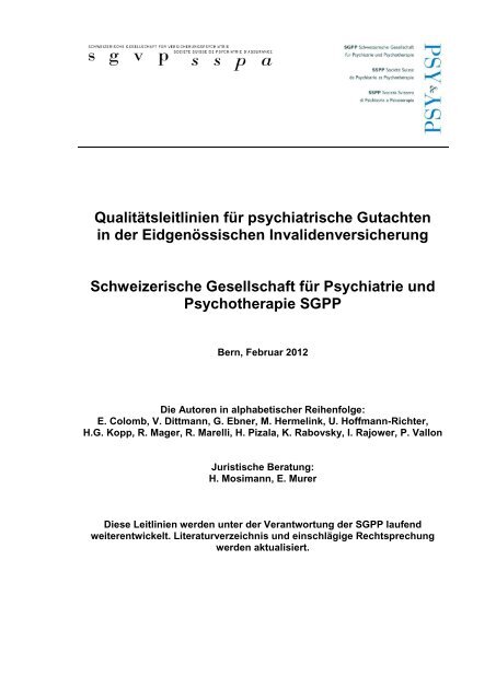 Qualitatsleitlinien Fur Psychiatrische Gutachten Schweizerische