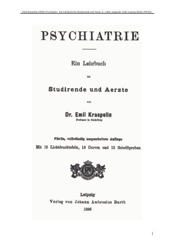 Emil Kraepelin (1896): Psychiatrie - Ein Lehrbuch für Studierende ...