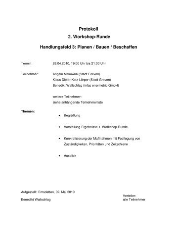 Protokoll 2. Workshop-Runde Handlungsfeld 3 ... - Stadt Greven