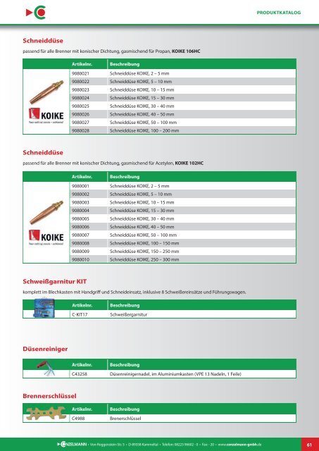 Conzelmann Schweißhandelsgesellschaft – Produktkatalog 2018