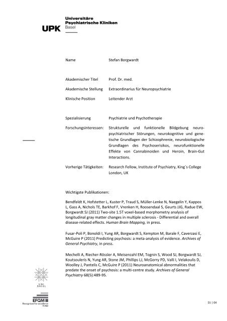Cv Stefan Borgwardt Universitare Psychiatrische Kliniken Basel