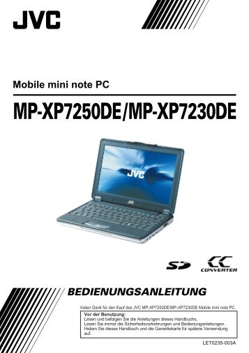 MP-XP7250DE/MP-XP7230DE Mobile mini note PC ... - JVC