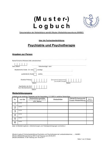 Logbuch FA Psychiatrie und Psychotherapie - Bundesärztekammer