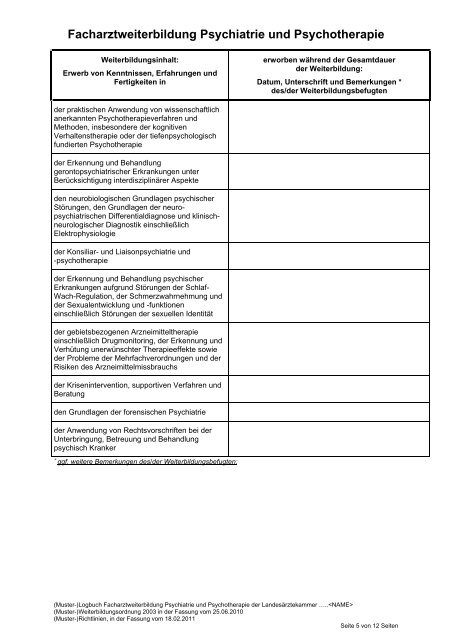 Logbuch FA Psychiatrie und Psychotherapie - Bundesärztekammer