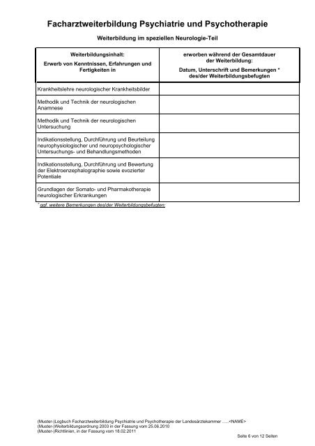 Logbuch FA Psychiatrie und Psychotherapie - Bundesärztekammer