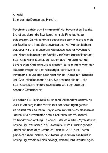 Anrede! Sehr geehrte Damen und Herren, Psychiatrie gehört zum ...