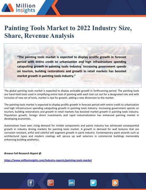 Painting Tools Market to 2022 Industry Size, Share, Revenue Analysis