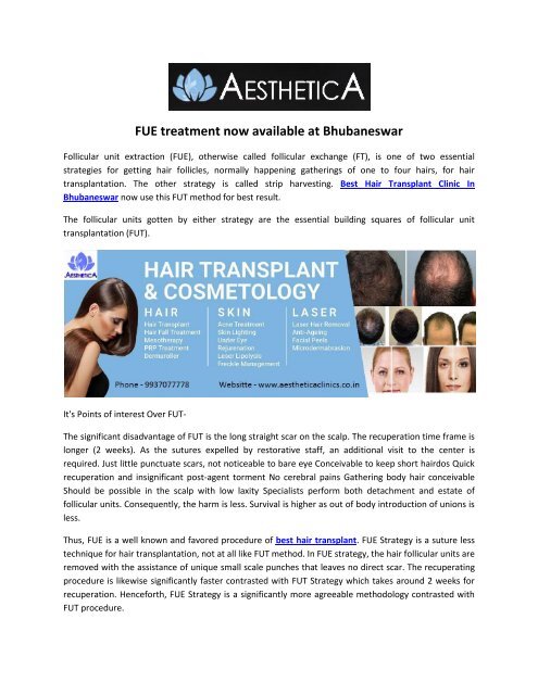 FUE treatment now available at Bhubaneswar