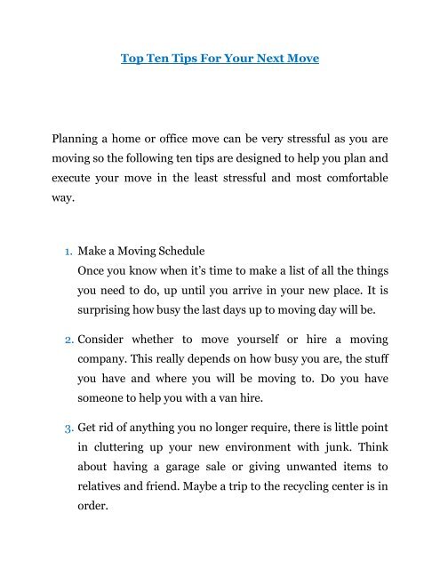 Top Ten Tips For Your Next Move