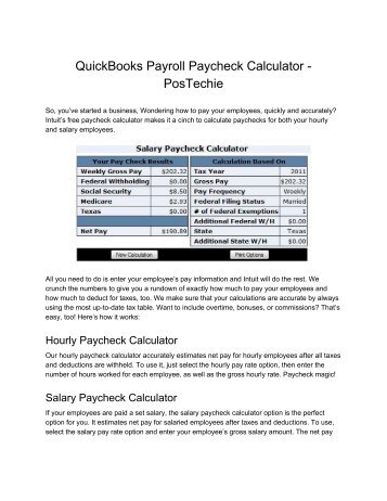 Intuit QuickBooks Payroll Paycheck Calculator - PosTechie for QuickBooks