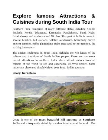 Explore famous Attractions & Cuisines during South India Tour