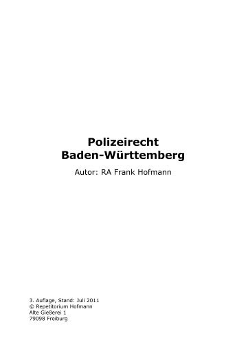 Skript Polizeirecht Baden-Württemberg - Repetitorium Hofmann