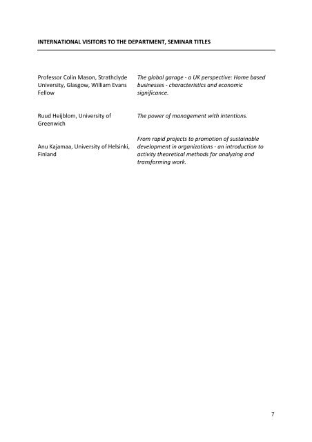 department of management research report 2009 - School of ...