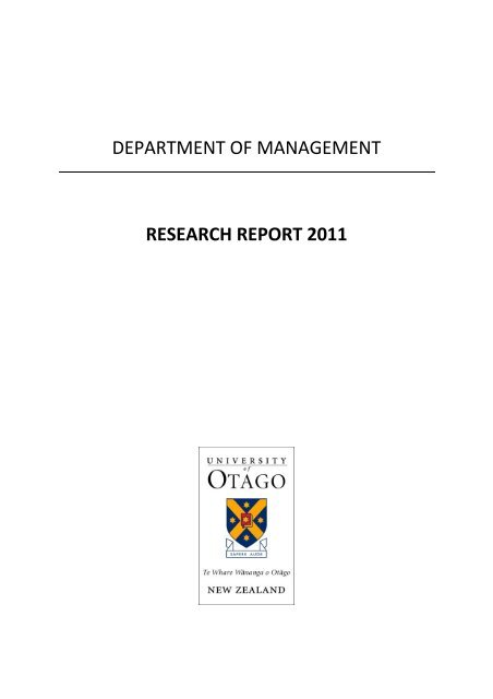 2011 Research Report - School of Business, University of Otago ...