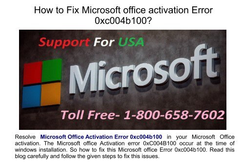 Fix microsoft office activation error 0xc004b100