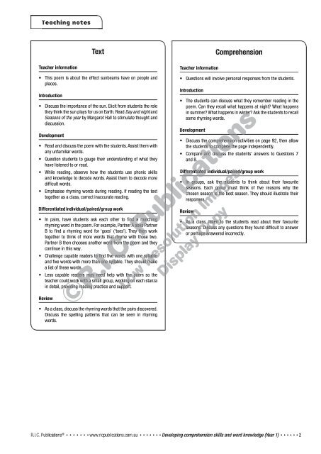 RIC-30015 Sunbeams - Read and discuss a poem