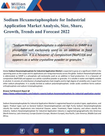 Sodium Hexametaphosphate for Industrial Application Market Trends, Overview and Market Consumption Forecast to 2022 