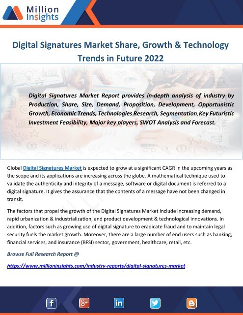 Digital Signatures Market Share, Growth &amp; Technology Trends in Future 2022
