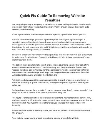Quick Fix Guide To Removing Website Penalties