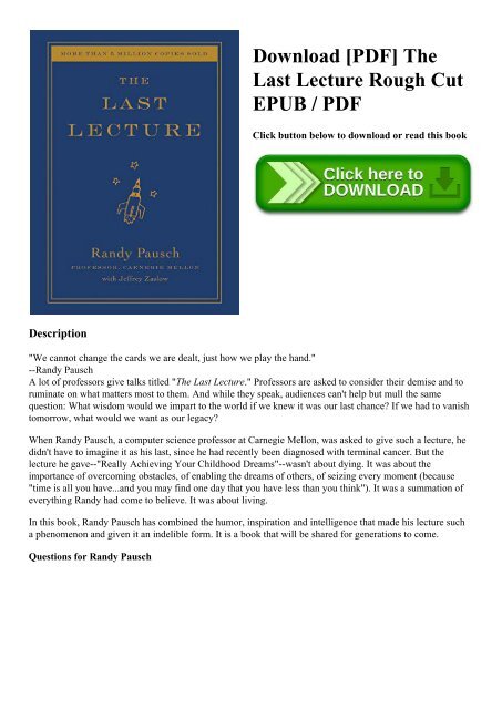 The Last Lecture By Randy Pausch Pdf the last lecture
