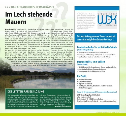 Altlandkreis Ausgabe September/Oktober 2018 - Das Magazin für den westlichen Pfaffenwinkel