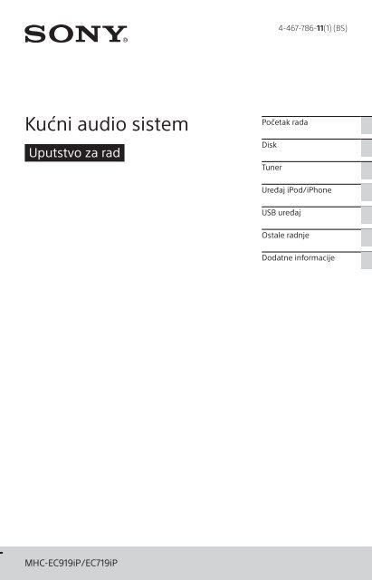 Sony MHC-EC719iP - MHC-EC719IP Istruzioni per l'uso Bosniaco