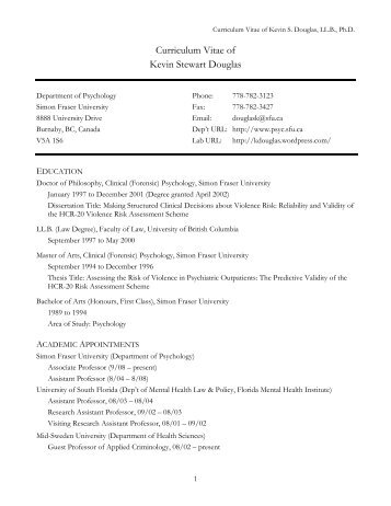 Curriculum Vitae of Kevin Stewart Douglas - Kevin S. Douglas, LL.B ...