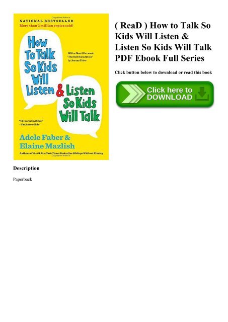( ReaD ) How to Talk So Kids Will Listen & Listen So Kids Will Talk PDF Ebook Full Series