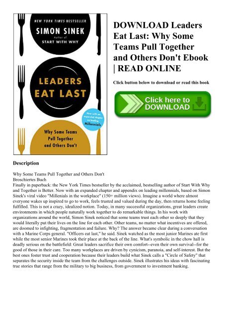 DOWNLOAD Leaders Eat Last Why Some Teams Pull Together and Others Don't Ebook  READ ONLINE