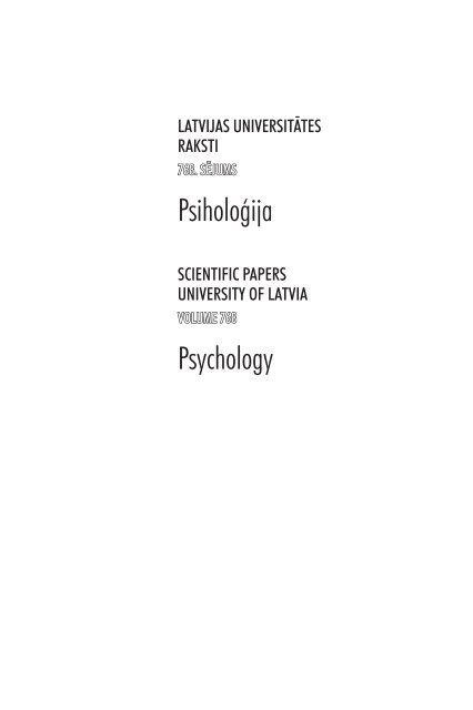 Psiholoģija Psychology - Latvijas Universitāte