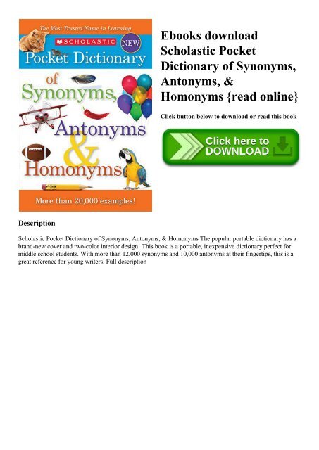 Ebooks Download Scholastic Pocket Dictionary Of Synonyms