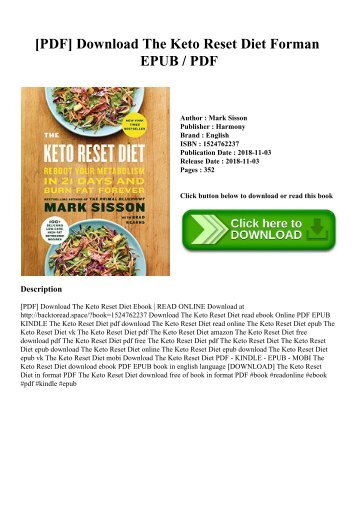 [PDF] Download The Keto Reset Diet Forman EPUB  PDF