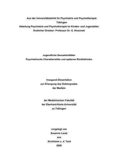 Aus Der Universitatsklinik Fur Psychiatrie Und Psychotherapie