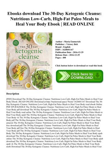 Ebooks download The 30-Day Ketogenic Cleanse Nutritious Low-Carb  High-Fat Paleo Meals to Heal Your Body Ebook  READ ONLINE